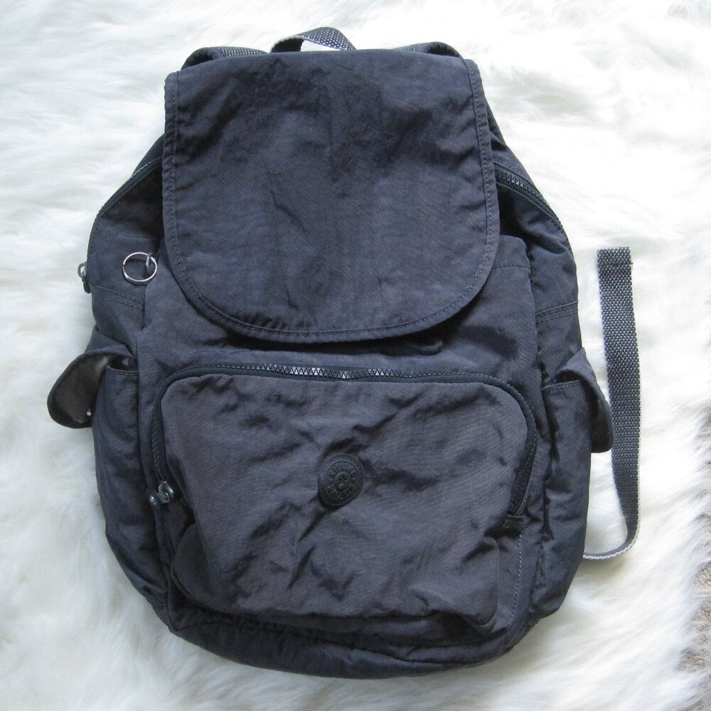 Kipling Grey Cloth Backpack Adjustable Straps Zip Up Closure